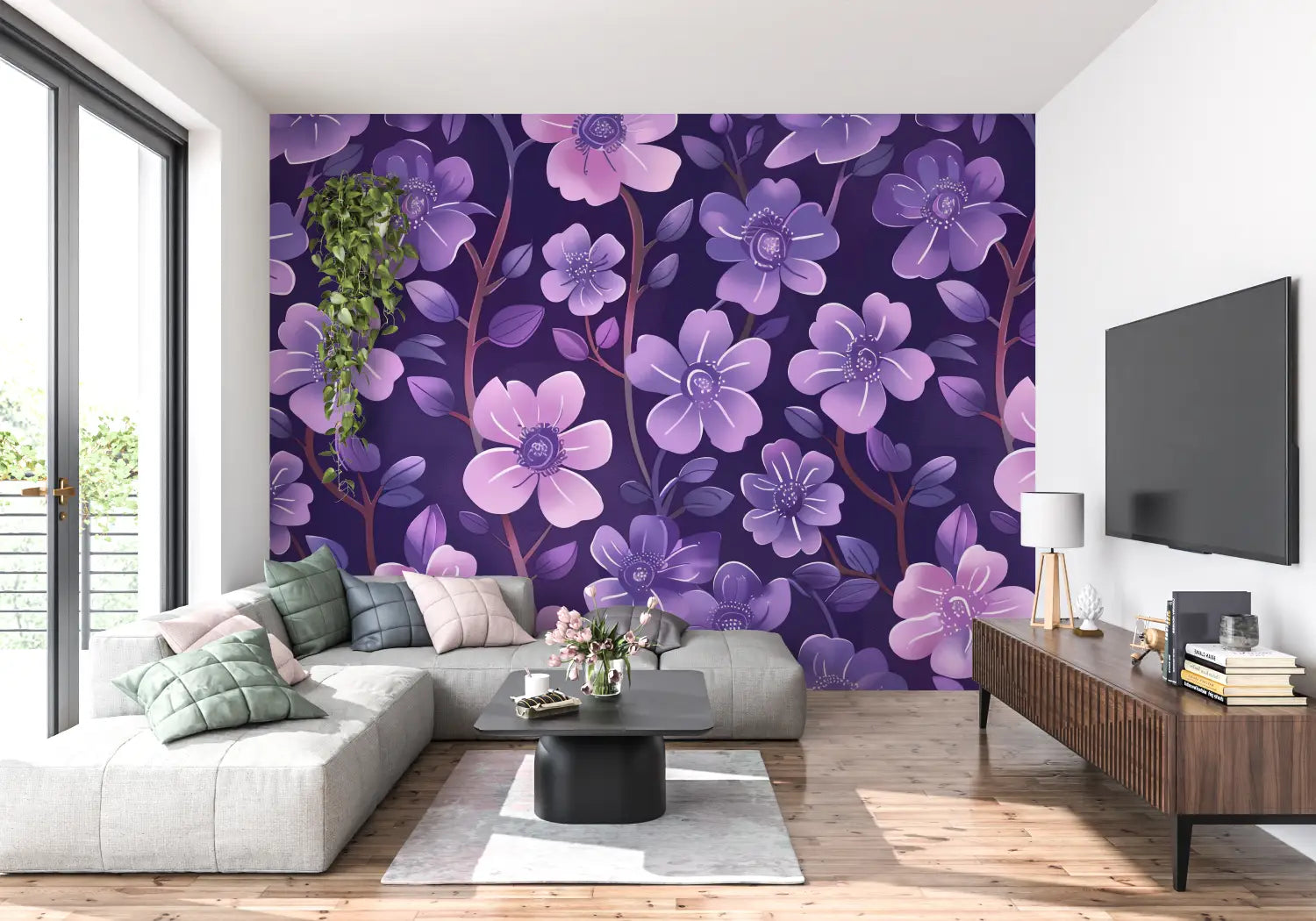 Papier Peint Motif Violet - tapisserie pano