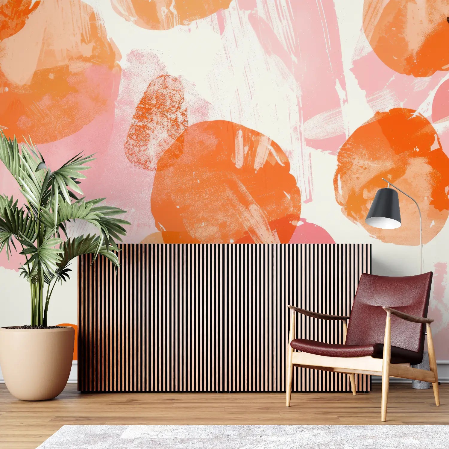Papel pintado con estampado de rosas naranjas - leroy merlin