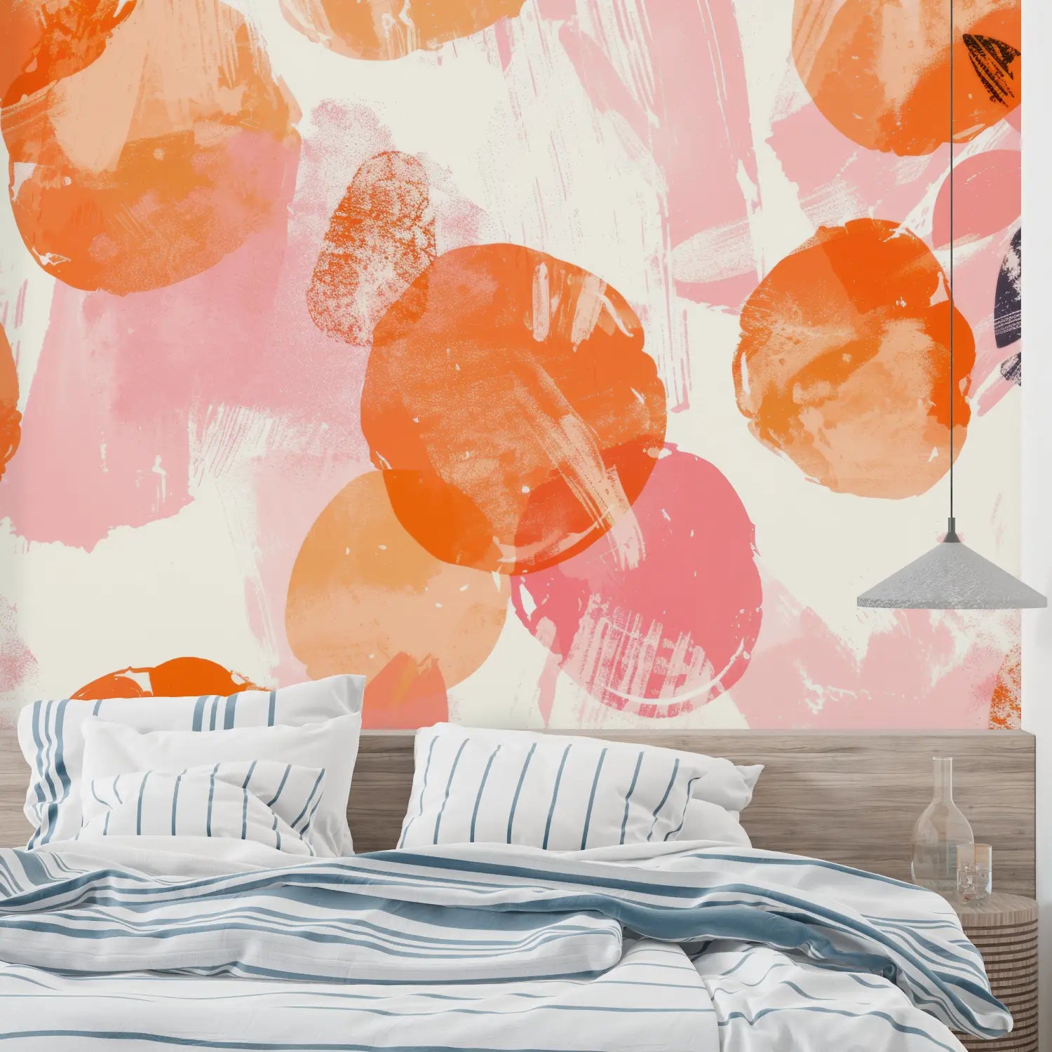 Papel pintado con estampado de rosas naranjas - mural de pared