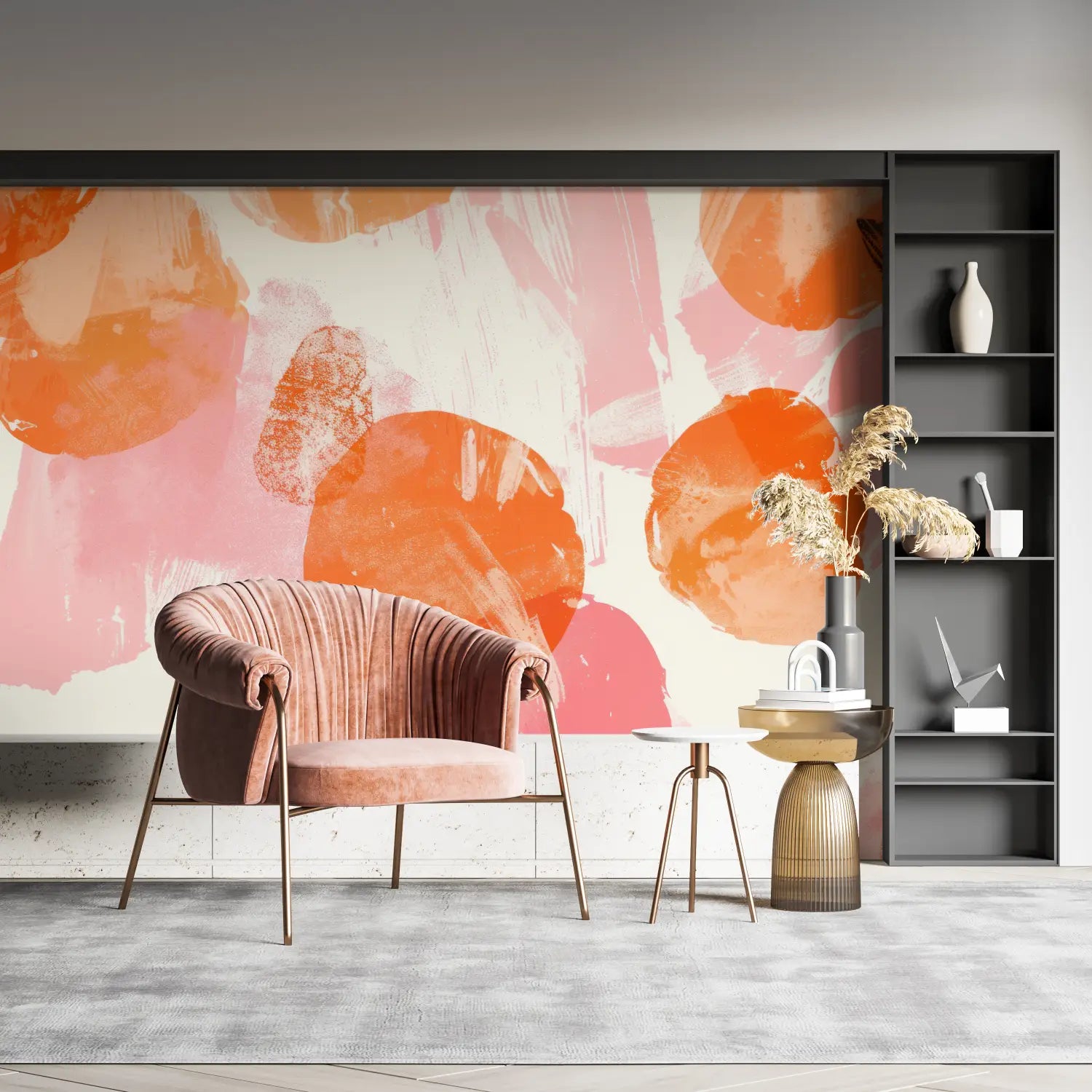 Papel pintado estampado rosa naranja - wall pano