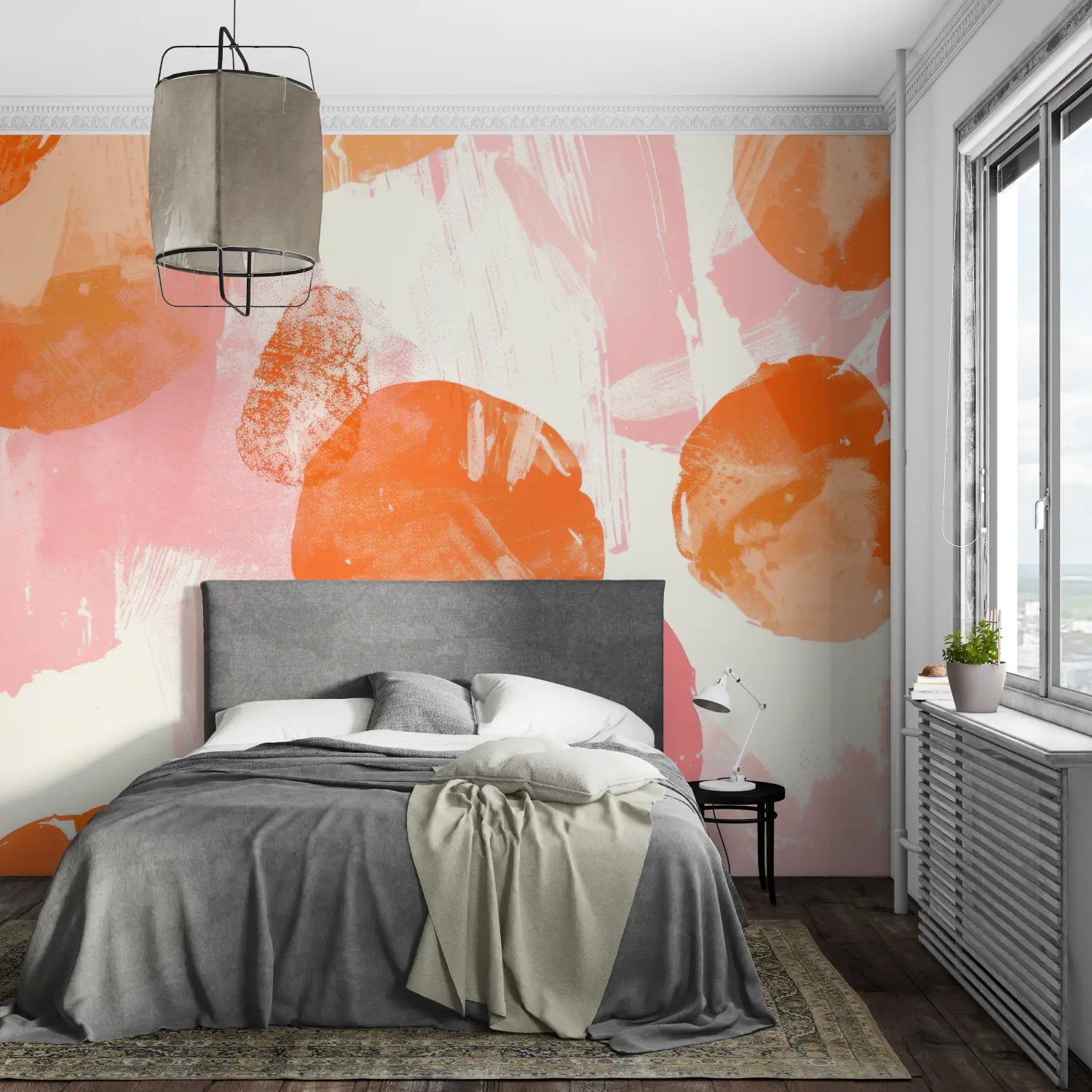 Papel pintado estampado naranja rosa - hecho a medida