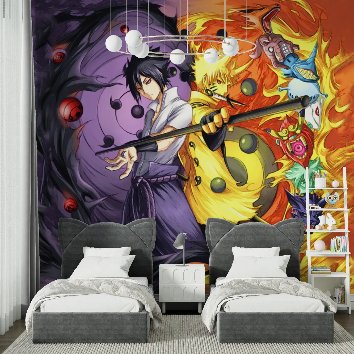 Papier Peint Naruto et Sasuke - chambre garçon lit