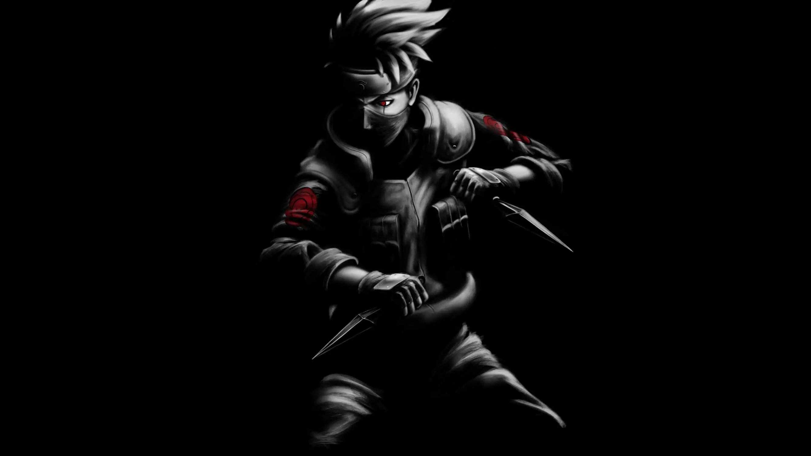 Papier Peint Naruto Kakashi Noir et Blanc Rouge