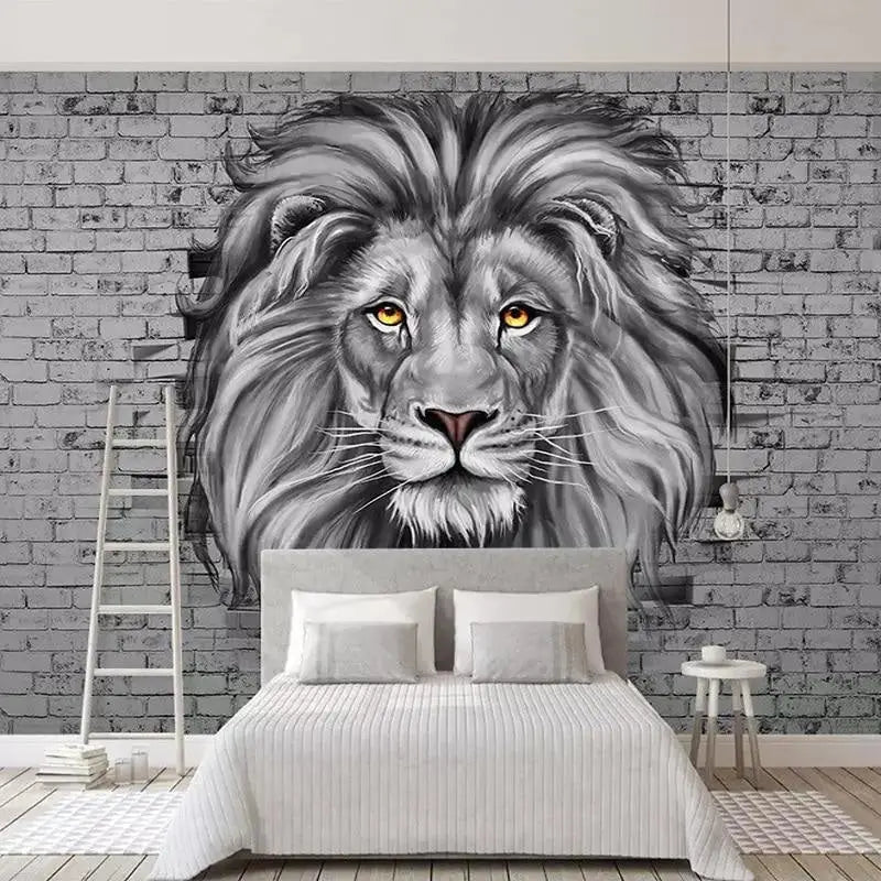 Papel pintado Trompe l'Oeil de león blanco y negro