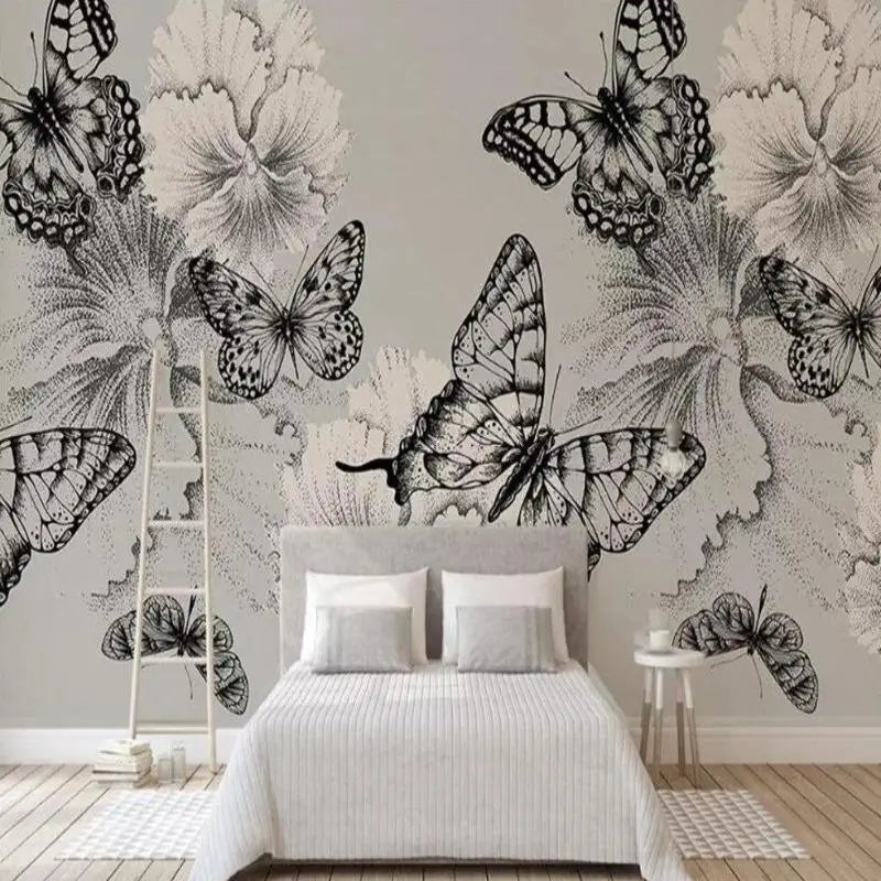 Papel pintado de Mariposas en blanco y negro - Second Image