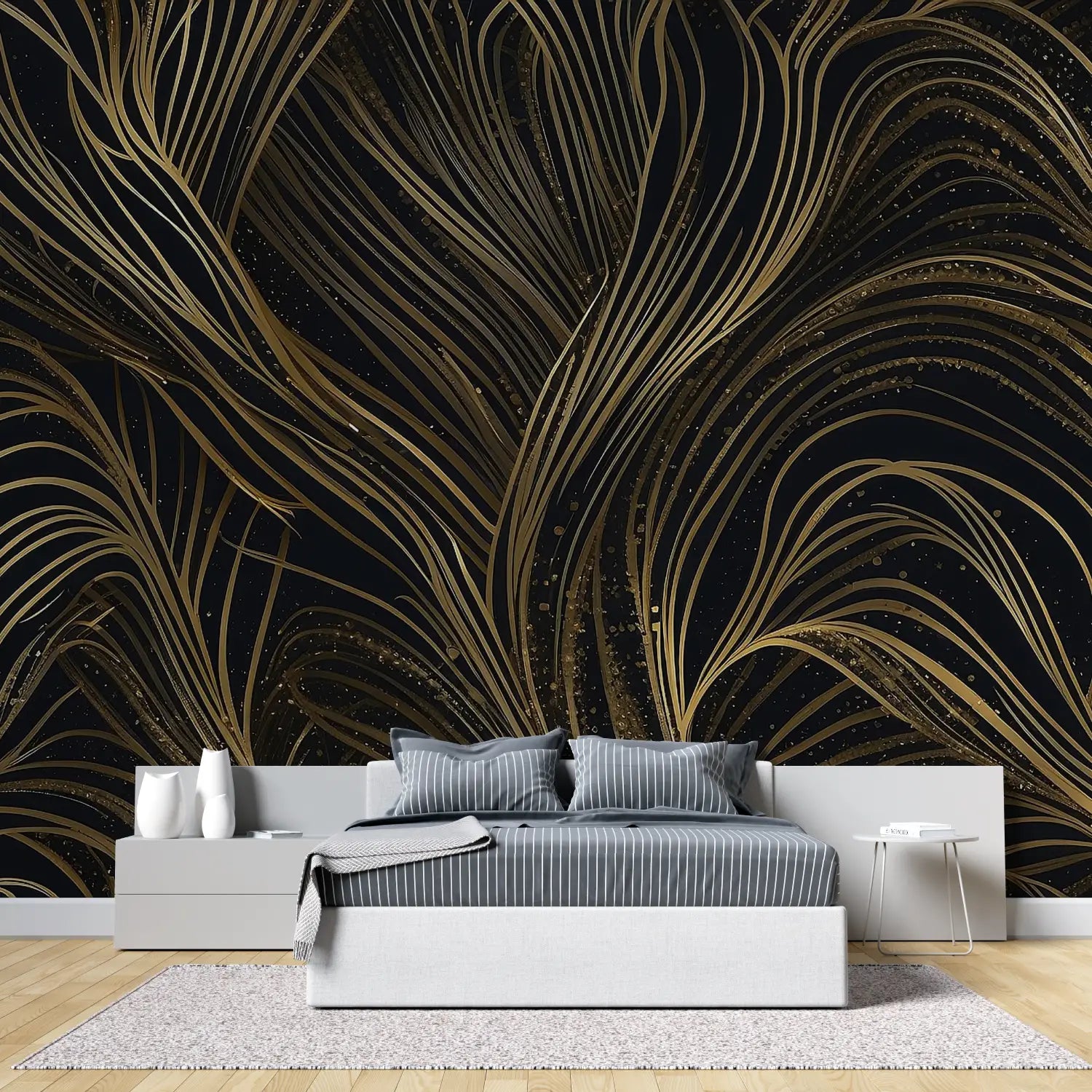 Papel pintado para dormitorio negro y dorado - Second Image