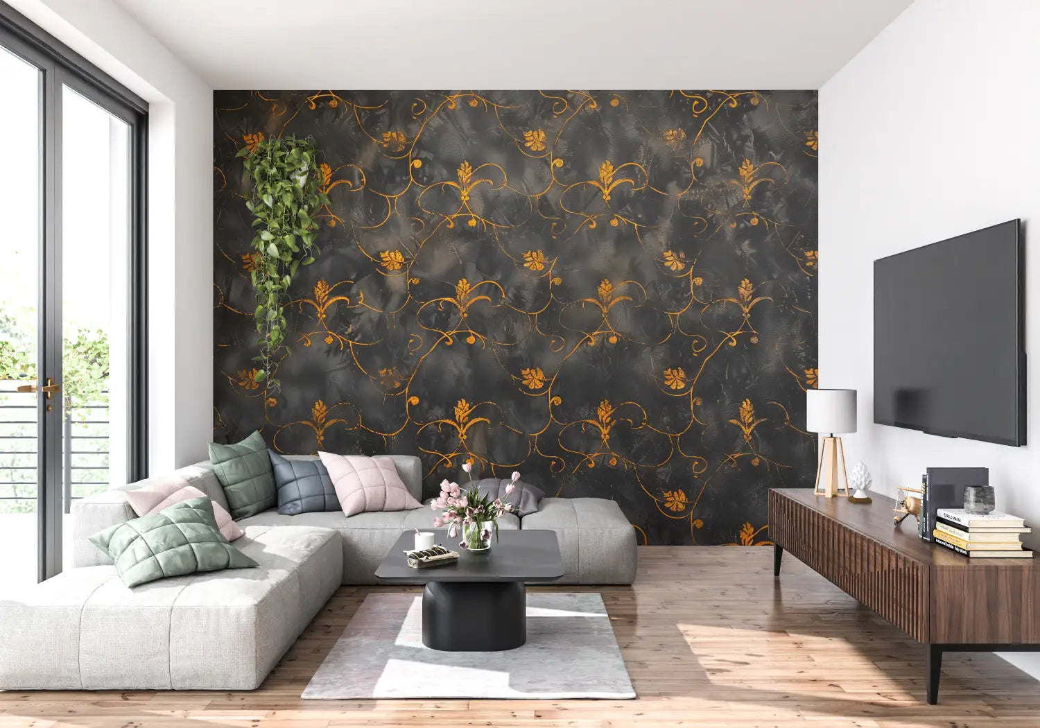 Papel pintado negro y naranja - 4murs