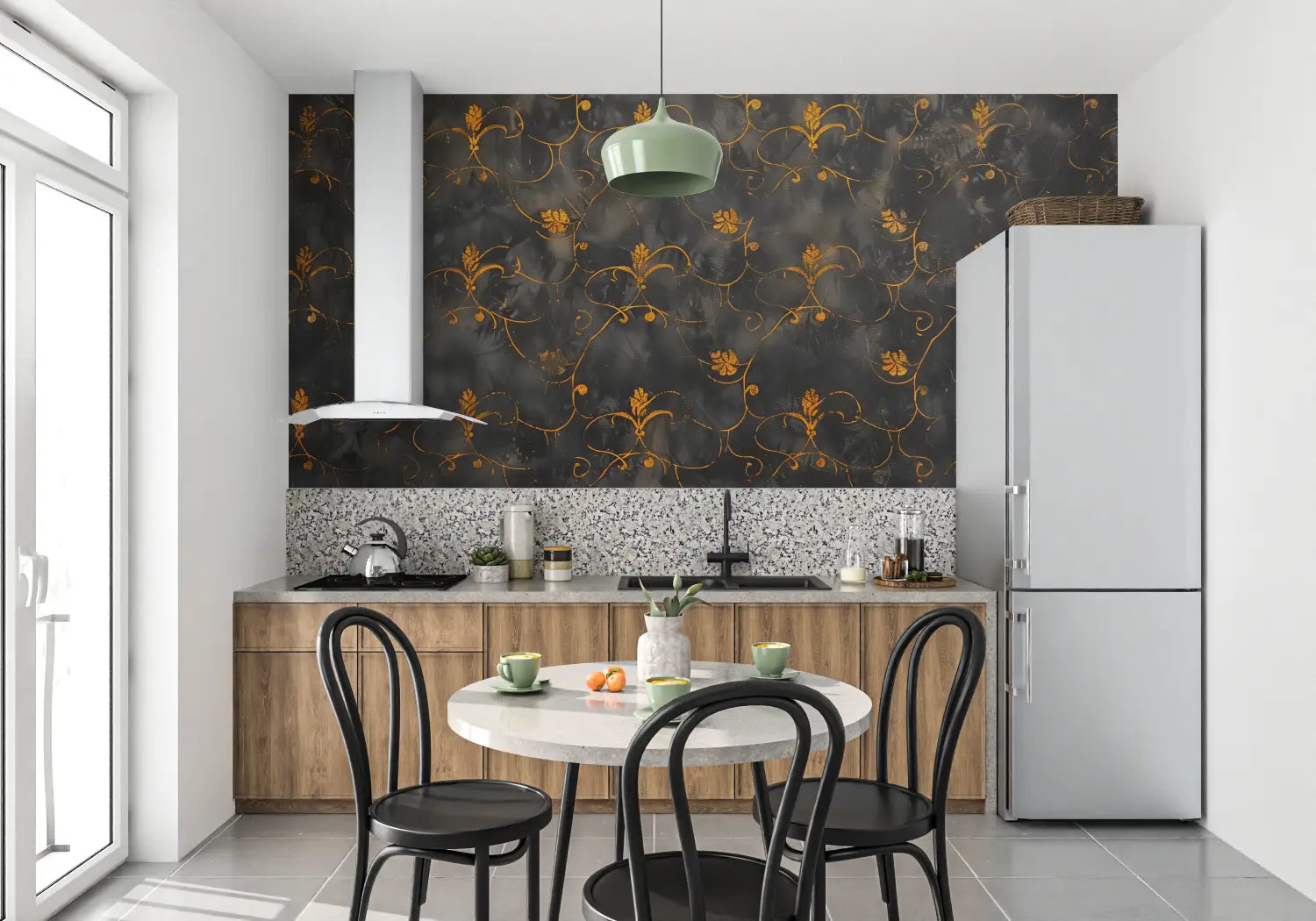 Papel pintado negro y naranja - panorámico 4murs