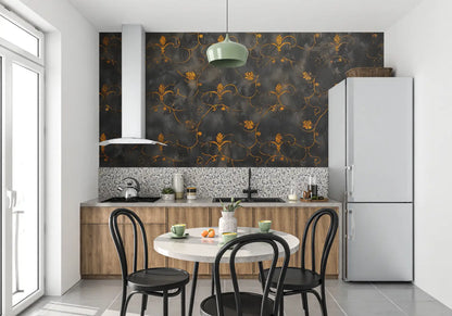 Papel pintado negro y naranja - panorámico 4murs