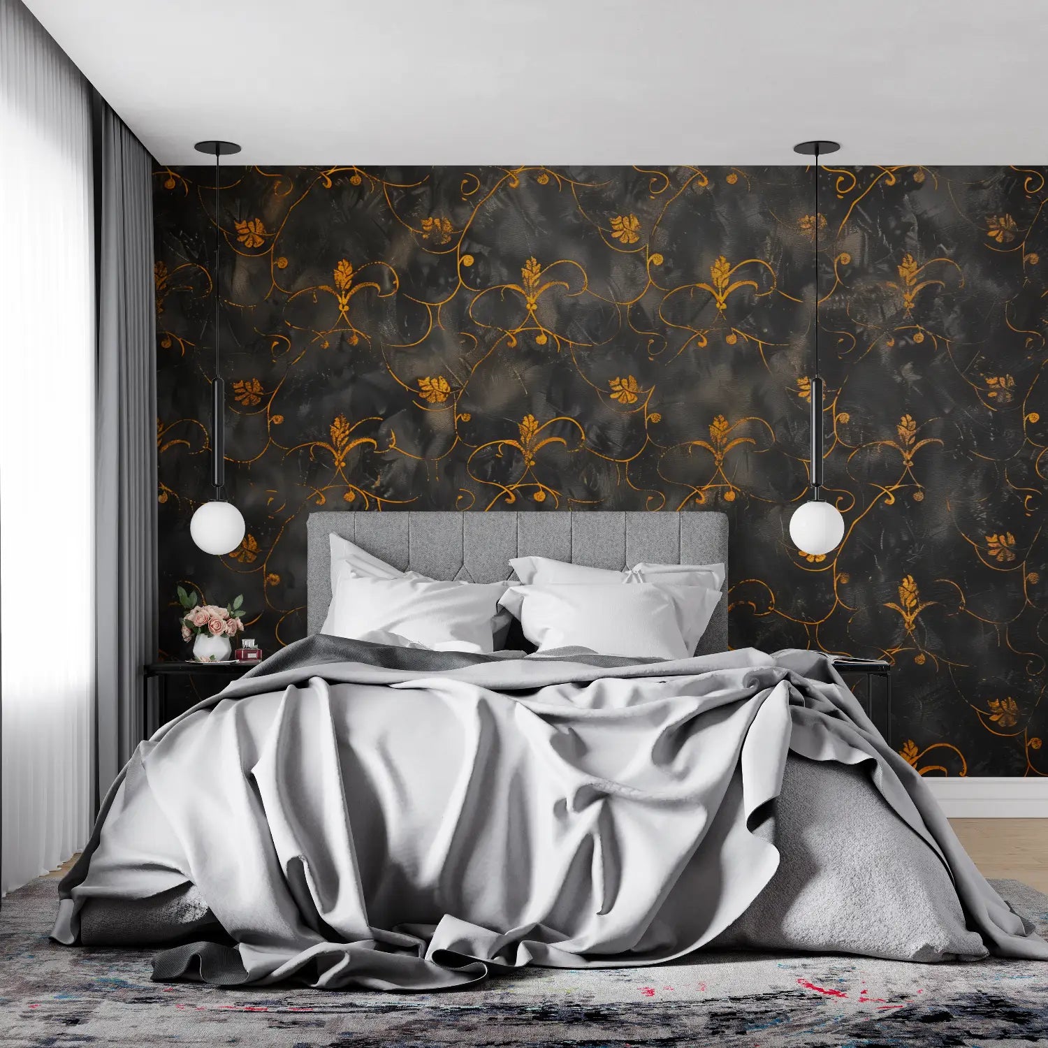 Papel pintado negro y naranja - papel pintado pano