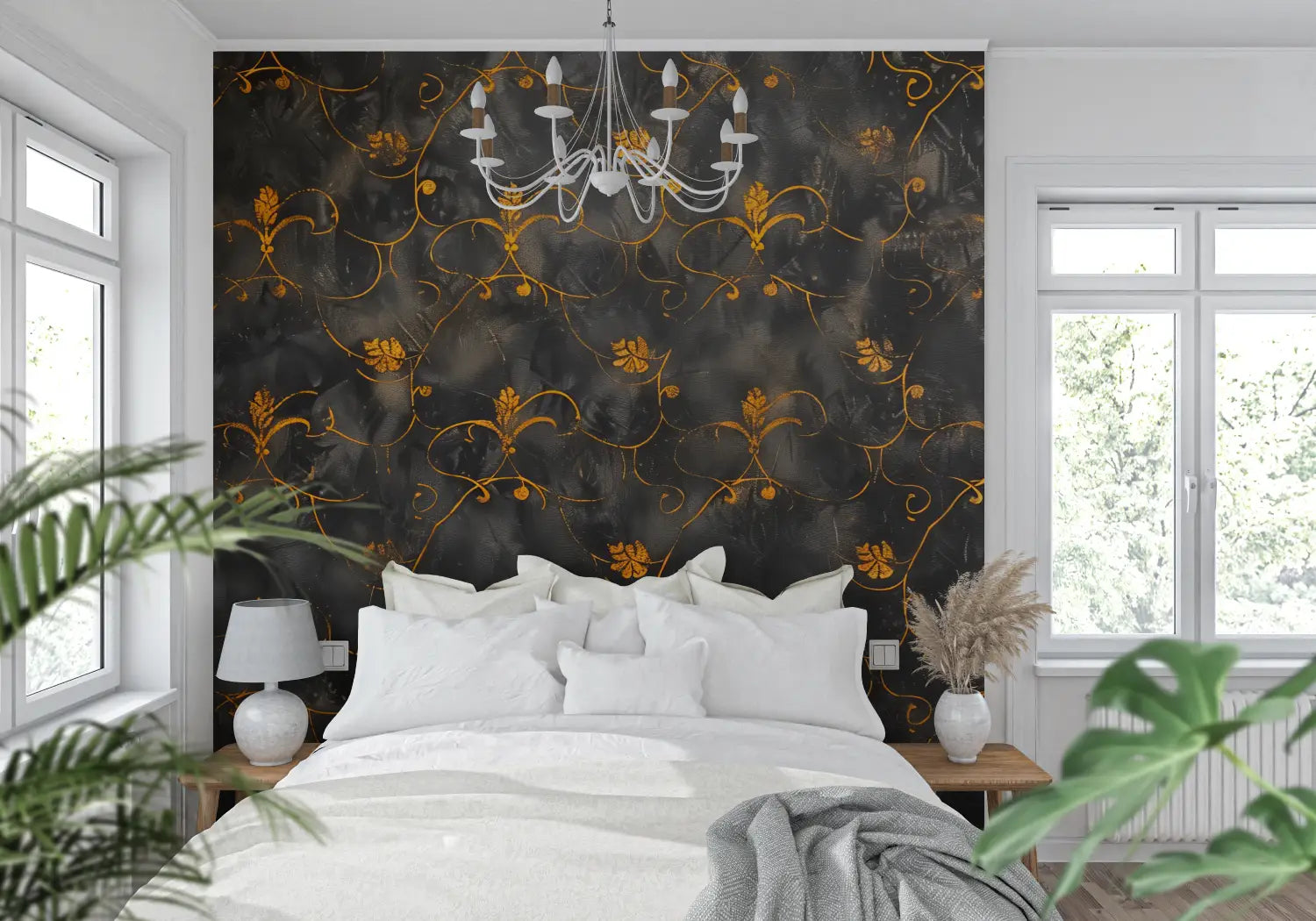 Papel pintado negro y naranja - tendencia de pared