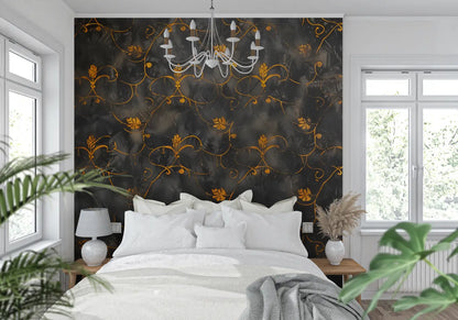 Papel pintado negro y naranja - tendencia de pared