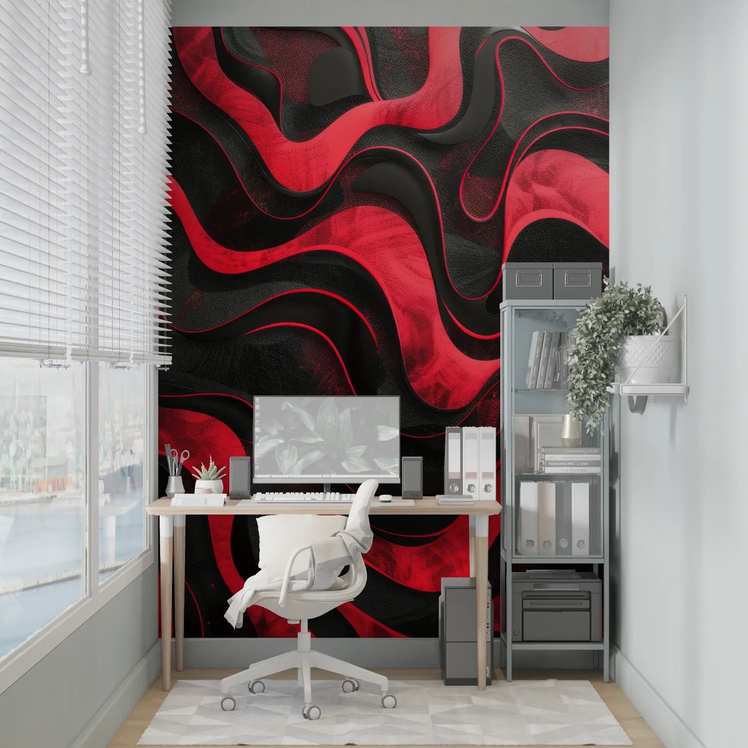 Papel pintado abstracto negro y rojo - mural