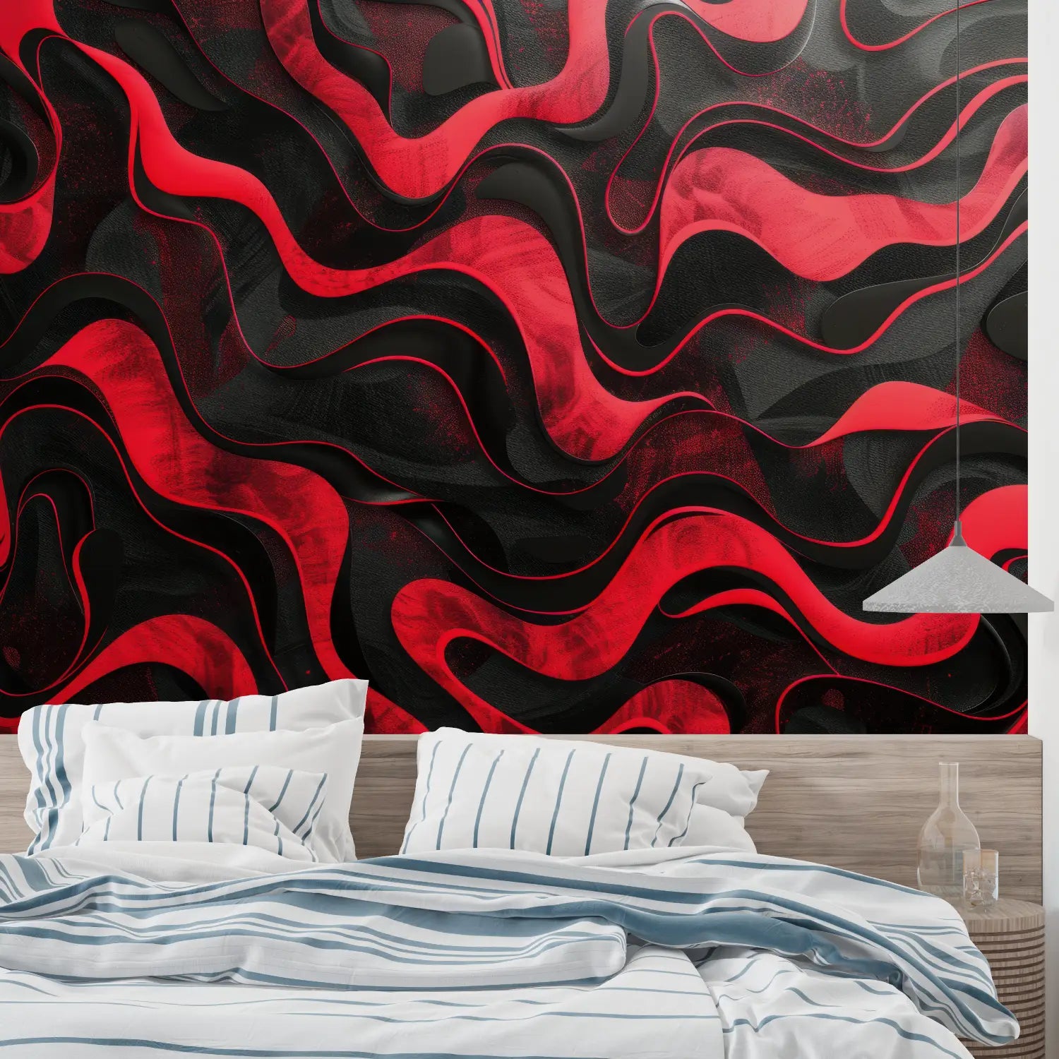 Papel pintado abstracto negro y rojo - panorama de la pared