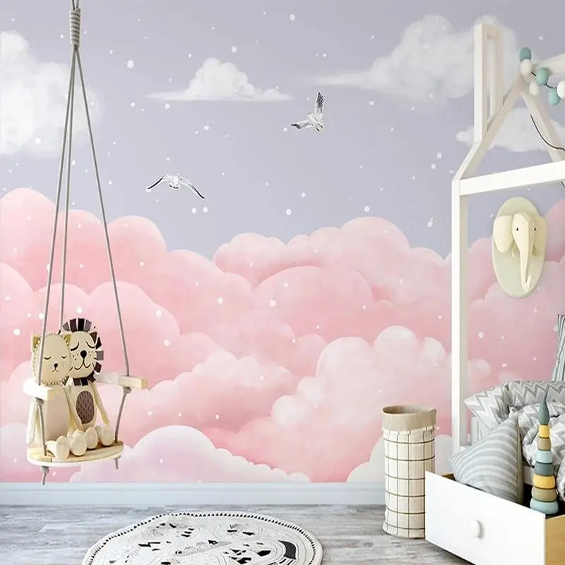 Papel pintado de nubes rosa y gris