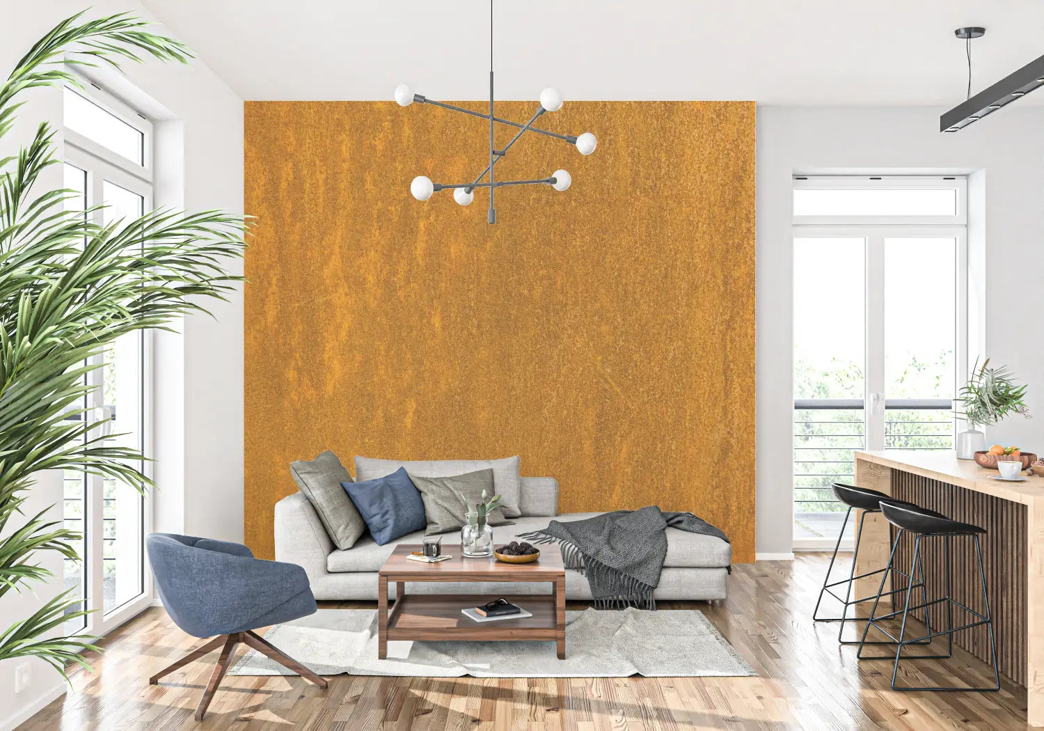 Papel pintado naranja ocre oscuro - panorámico de moda