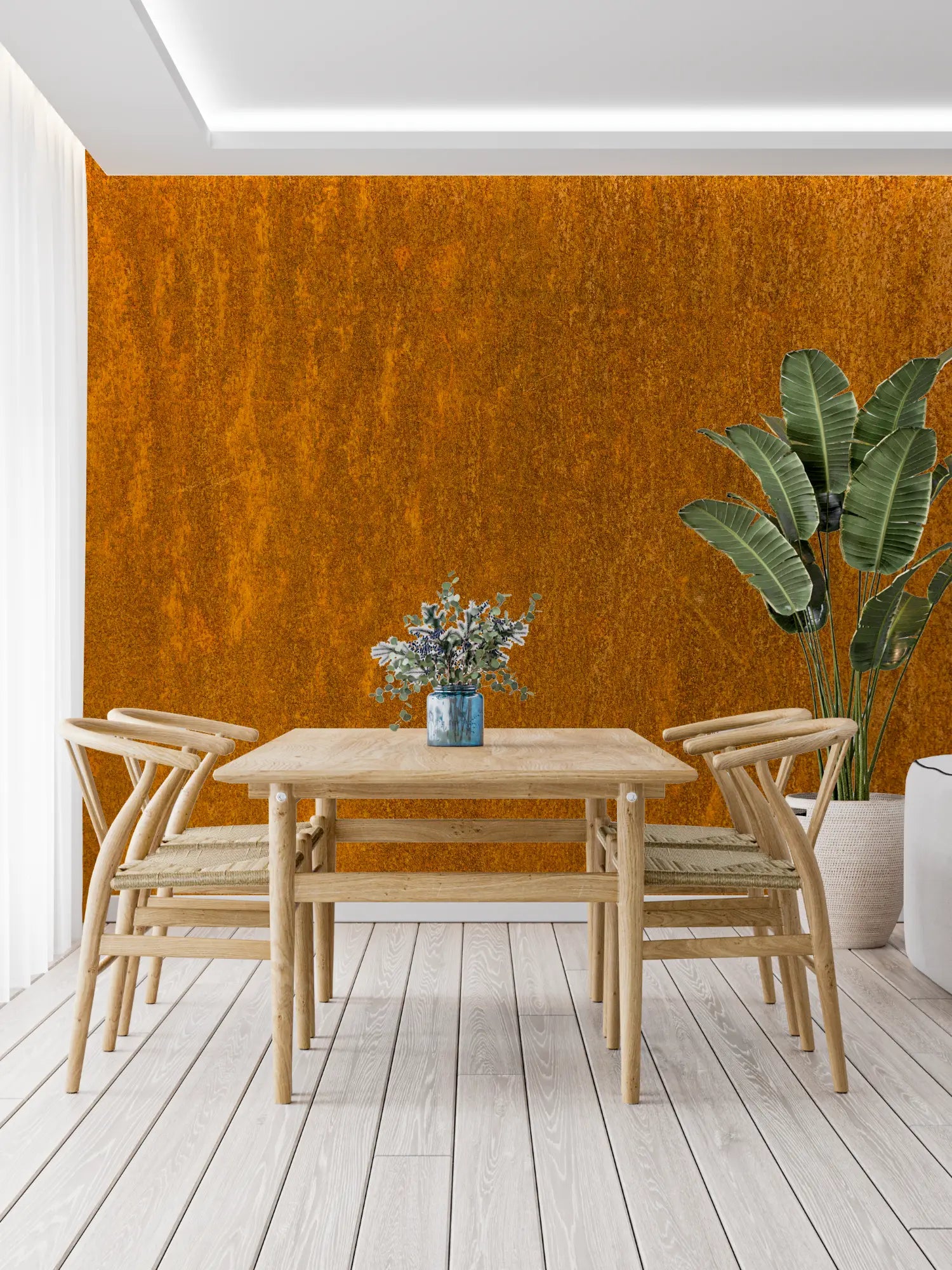 Papel pintado naranja ocre oscuro - trompe l'oeil