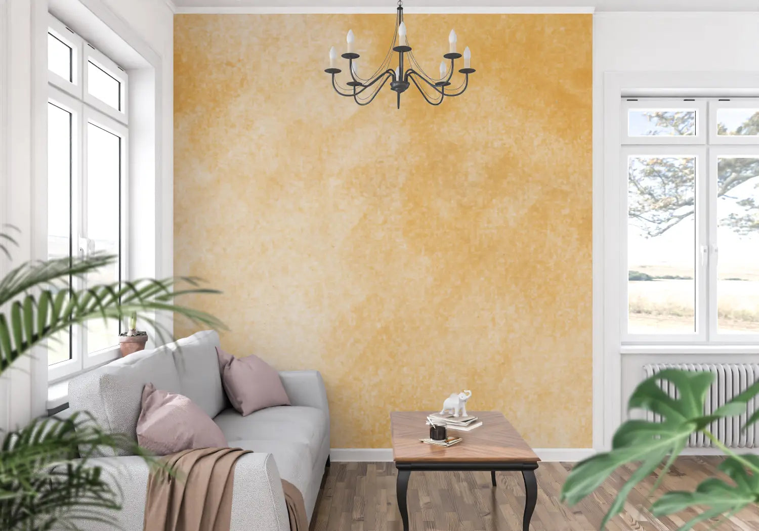 Papel pintado naranja ocre - trompe l'oeil