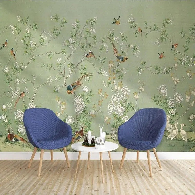 Papel Pintado de pájaros verdes