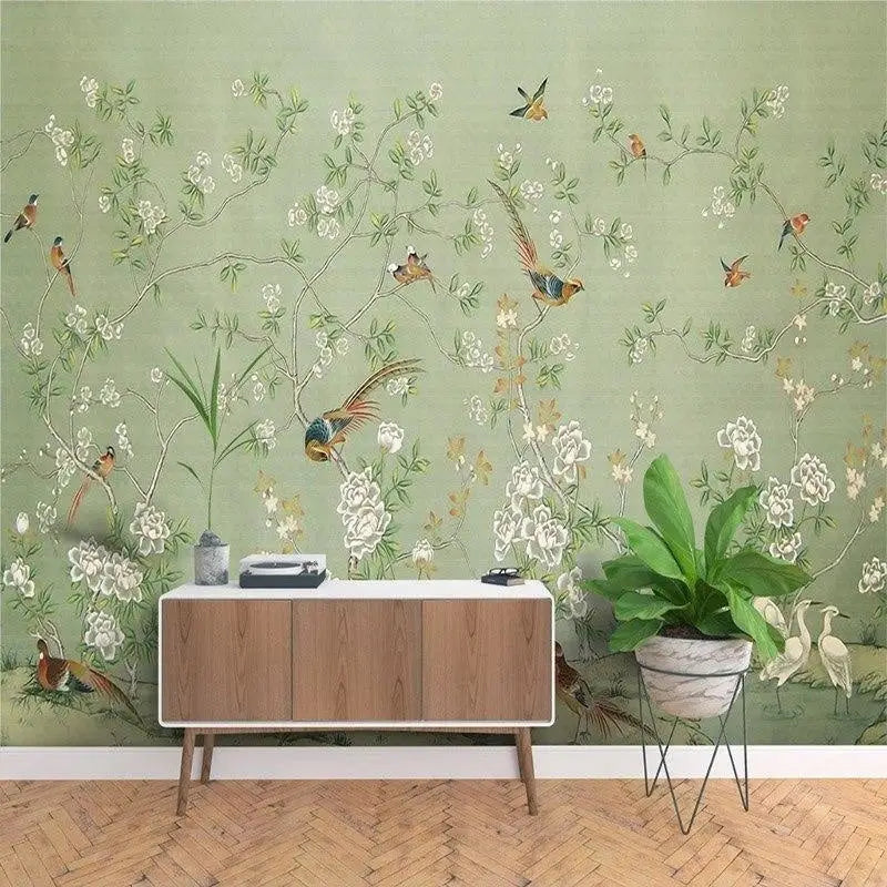 Papel Pintado de pájaros verdes
