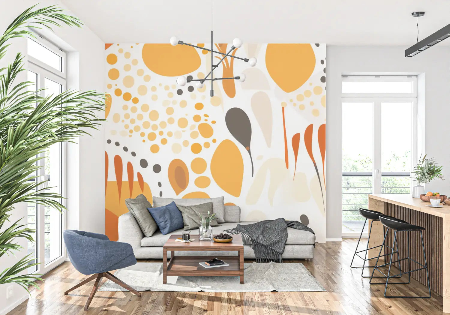 Papel pintado naranja de los años 80 - trompe l'oeil