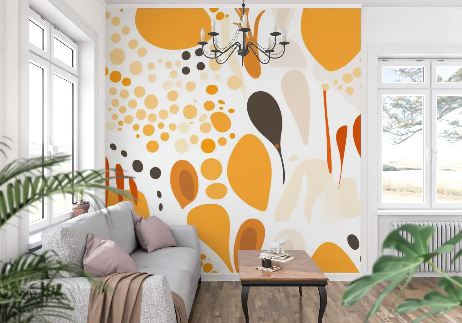 Papel pintado naranja años 80 - pared-panorámica
