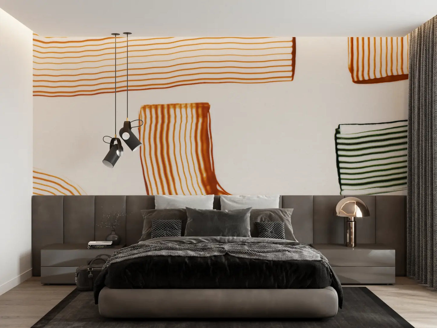 Papel pintado bohemio naranja - trompe l'oeil