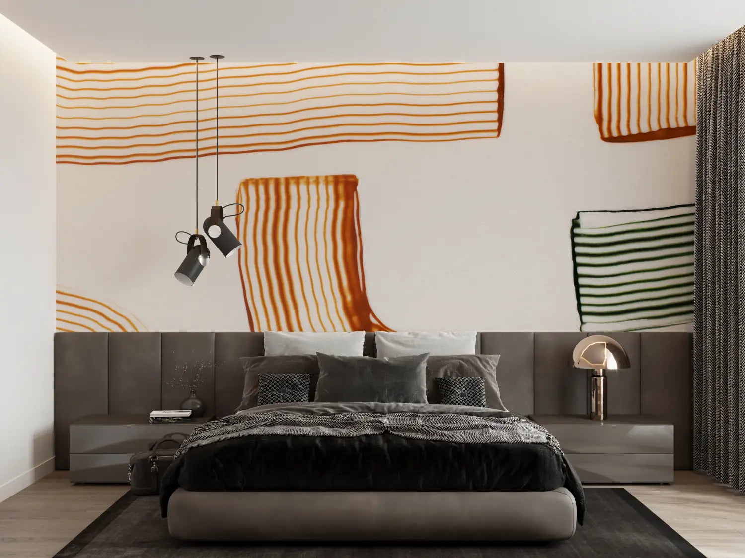Papel pintado bohemio naranja - trompe l'oeil