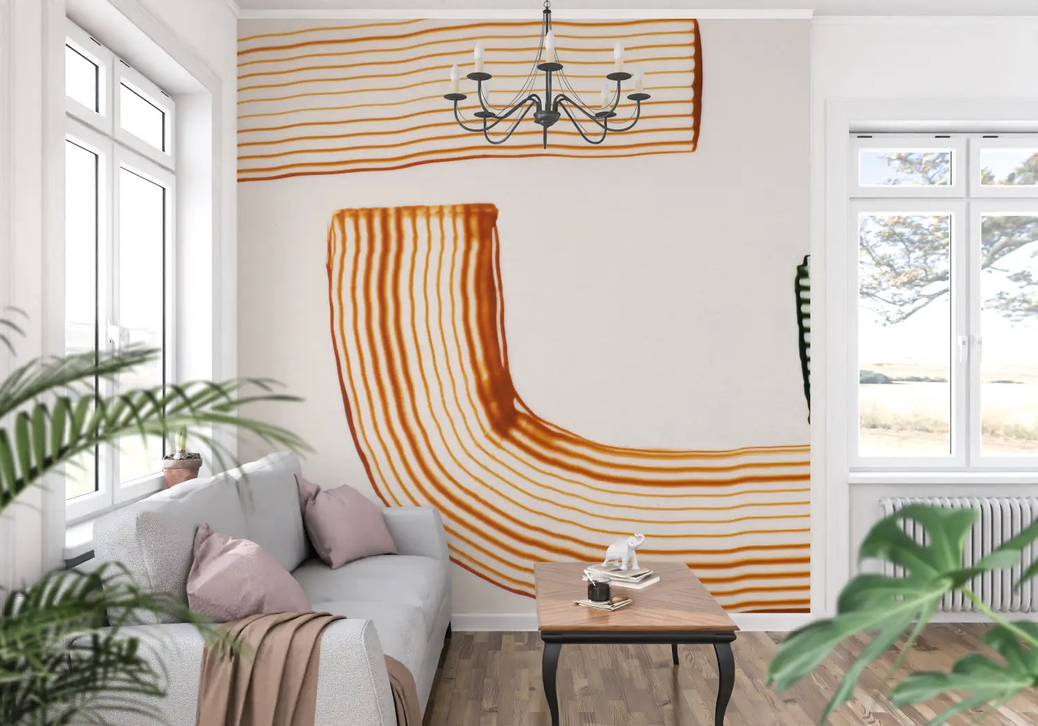Papel pintado bohemio naranja - panorámico de moda