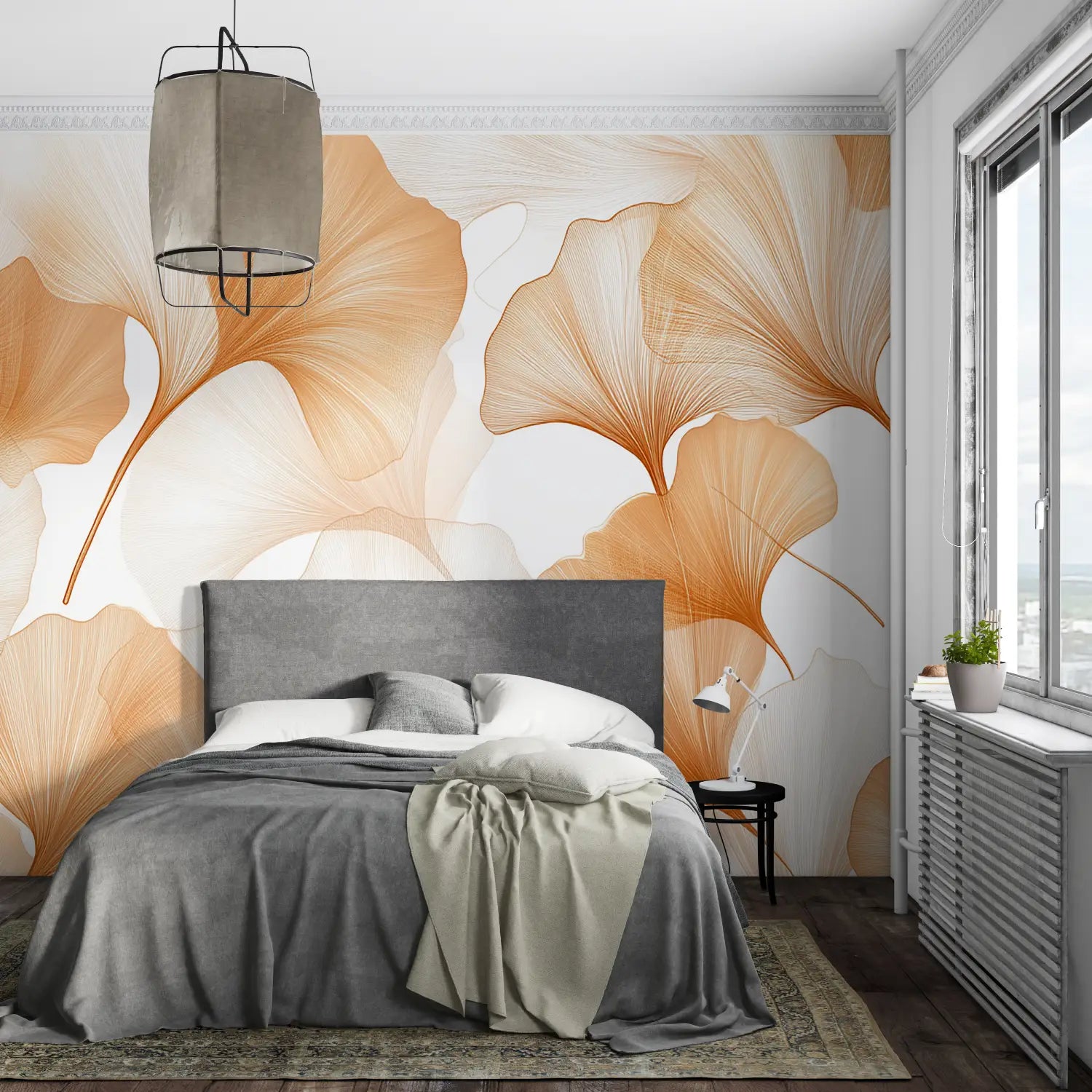 Papel pintado naranja y blanco - mural