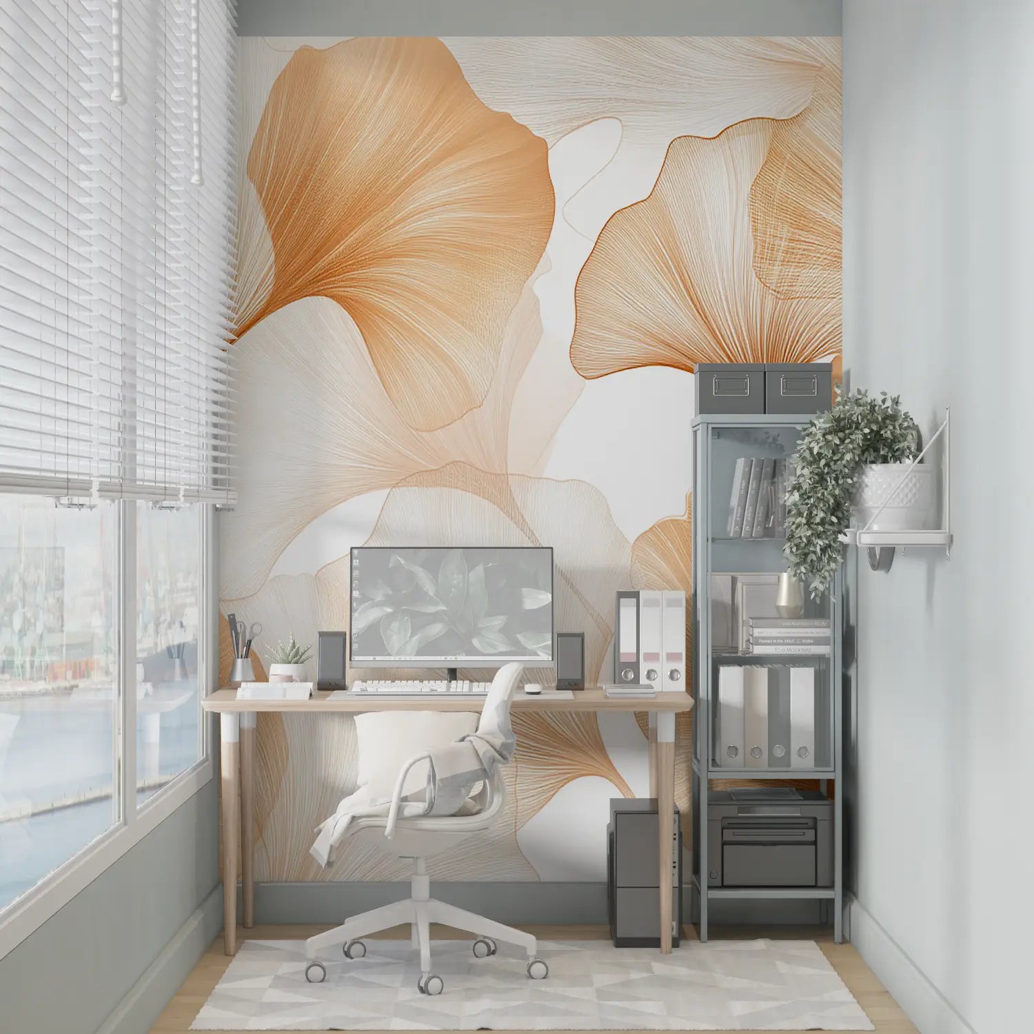 Papel pintado naranja y blanco - panorama de la pared