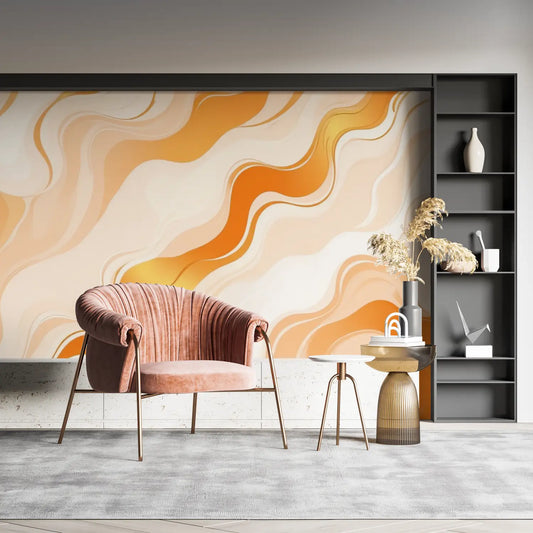Papel Pintado de ondas naranja y blanco - merlin leroy