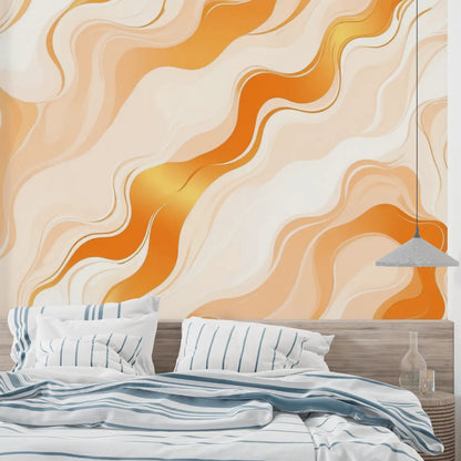 Papel pintado con ondas naranjas y blancas - a medida