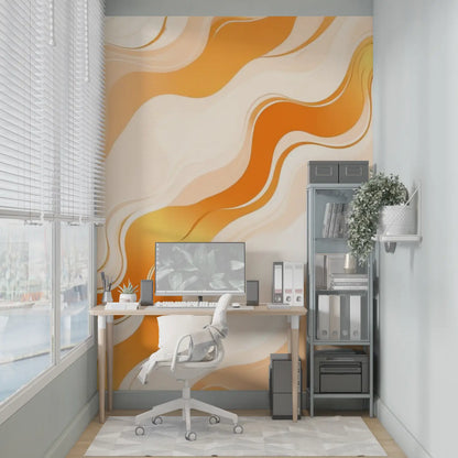 Papel pintado ondulado naranja y blanco - leroy merlin