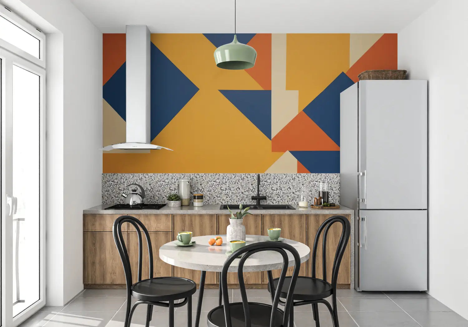 Papel pintado geométrico naranja y azul - 4murs