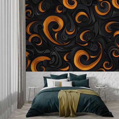 Papel pintado abstracto naranja y negro - Francés