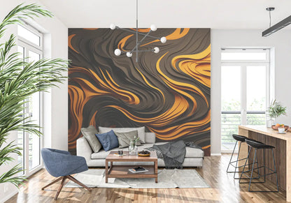 Papel pintado de diseño naranja y negro - papel pintado