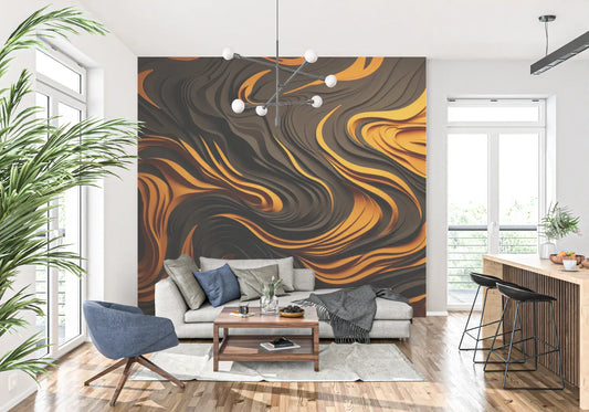 Papel pintado de diseño naranja y negro - papel pintado