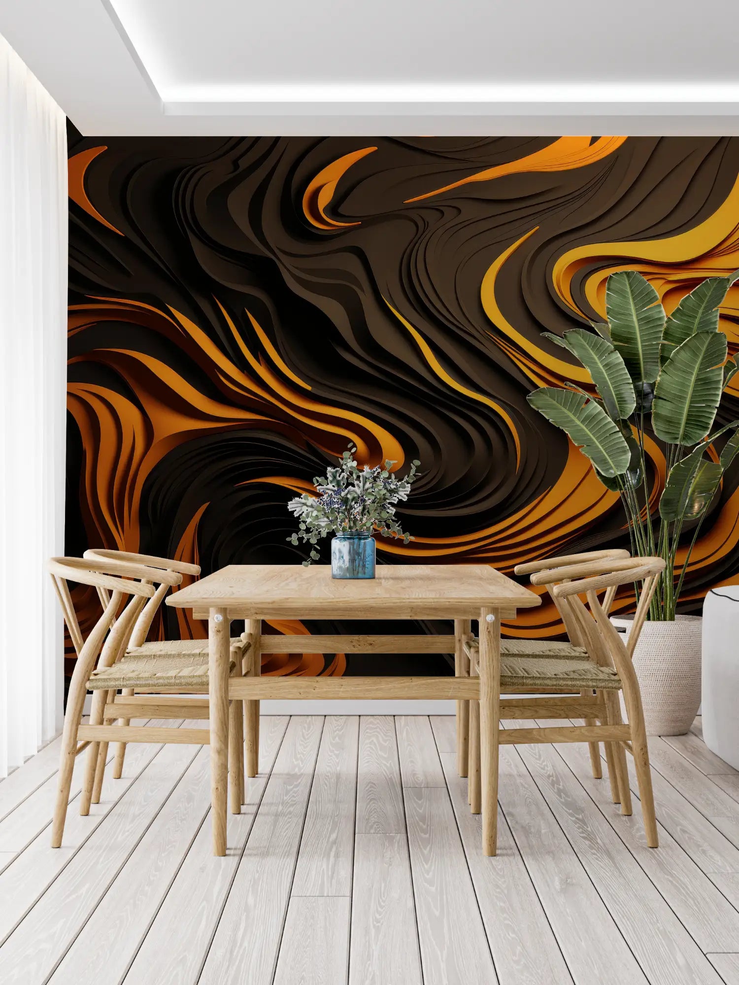 Papel pintado de diseño naranja y negro - Francés