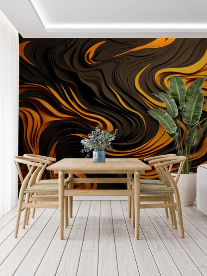 Papel pintado de diseño naranja y negro - Francés