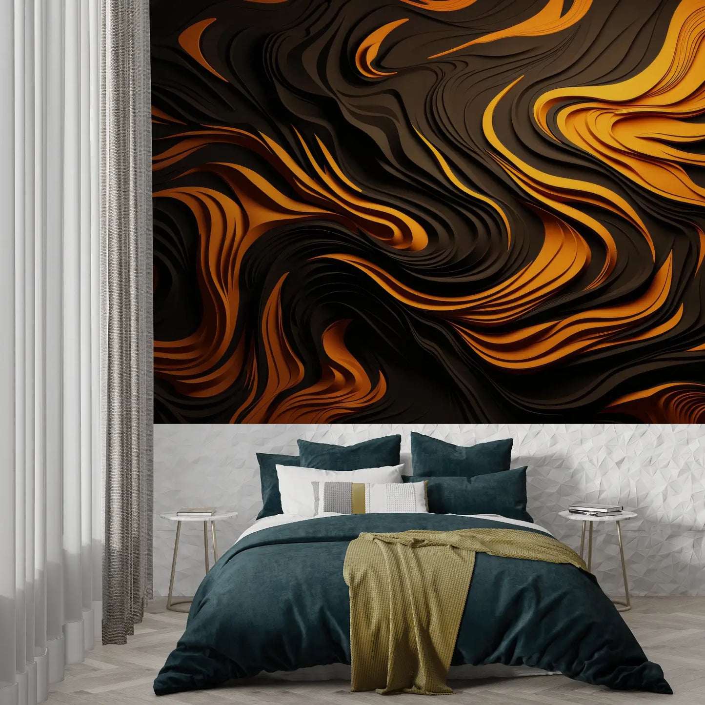 Papel pintado de diseño naranja y negro - panorámico de moda