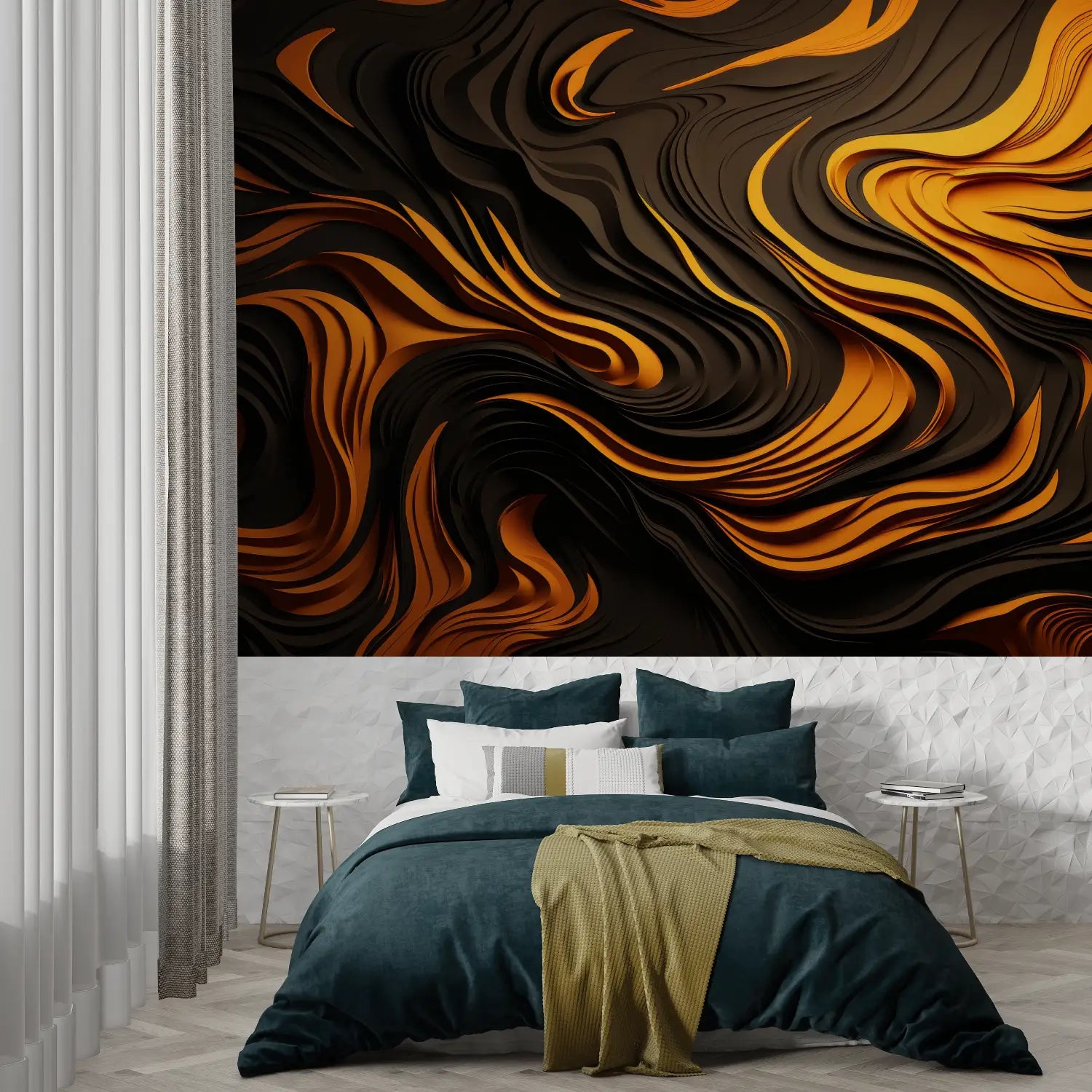 Papel pintado de diseño naranja y negro - panorámico de moda