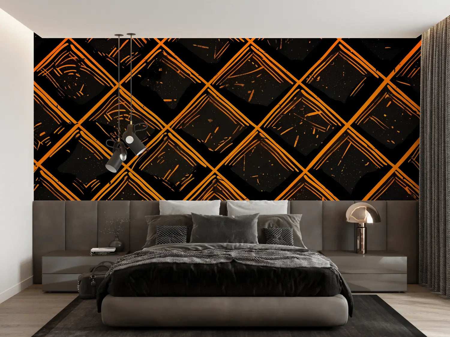 Papel pintado estampado naranja y negro - Francés