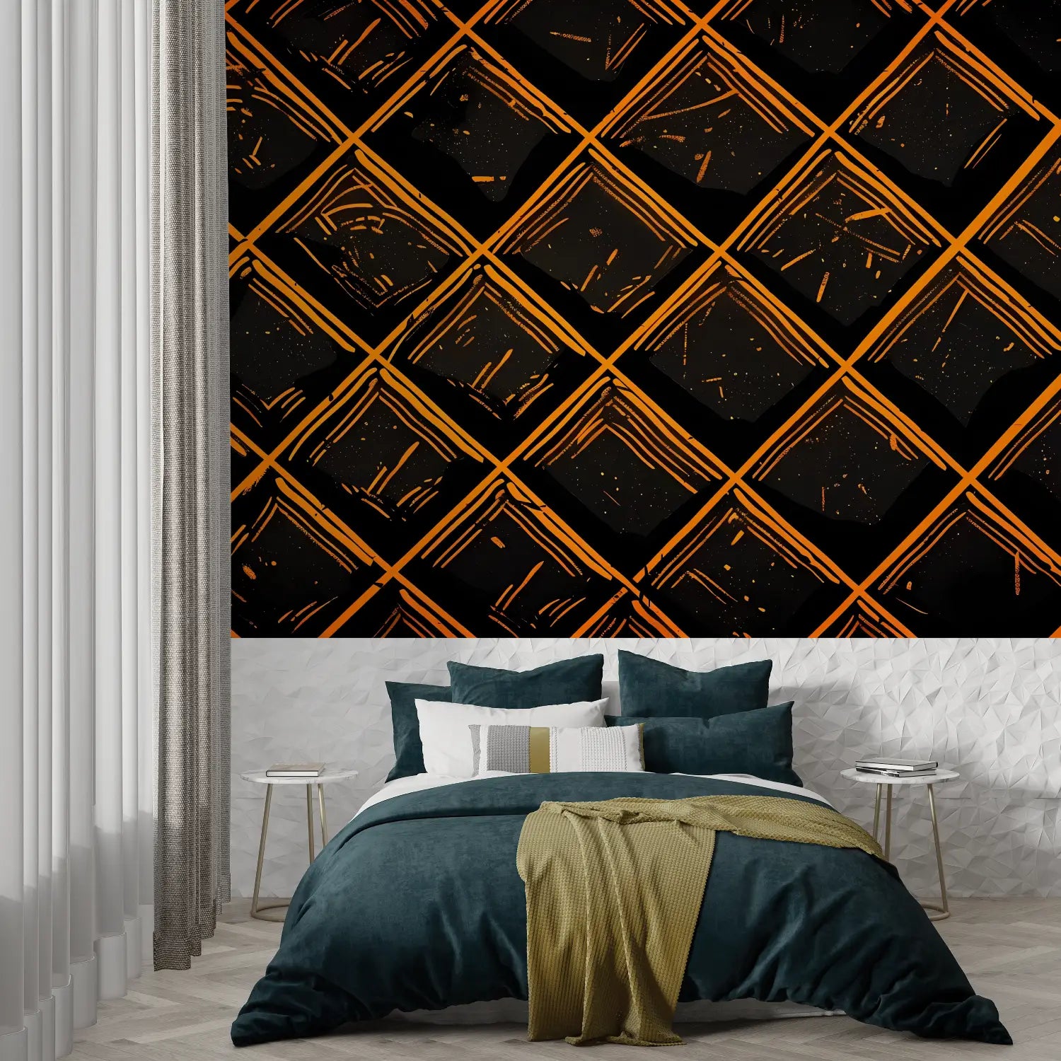 Papel pintado estampado naranja y negro - panorámico-pared