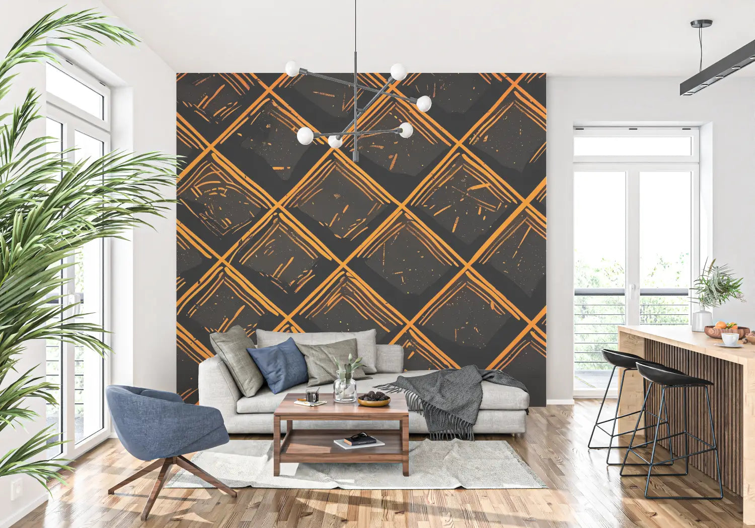 Papel pintado estampado naranja y negro - papel pintado