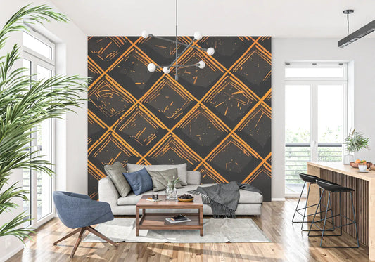 Papel pintado estampado naranja y negro - papel pintado