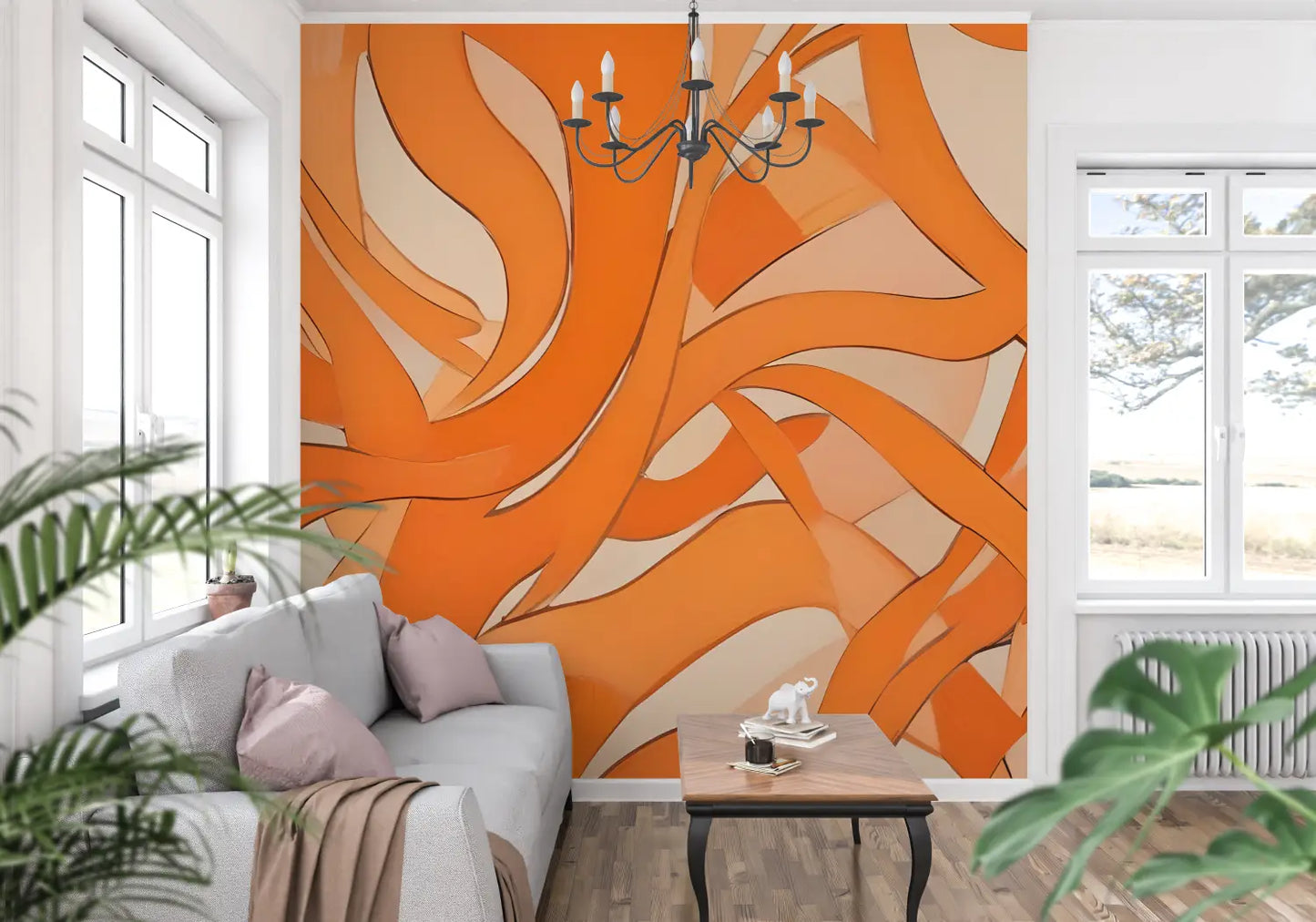 Papel pintado naranja fluido - trompe l'oeil