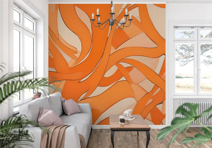 Papel pintado naranja fluido - trompe l'oeil