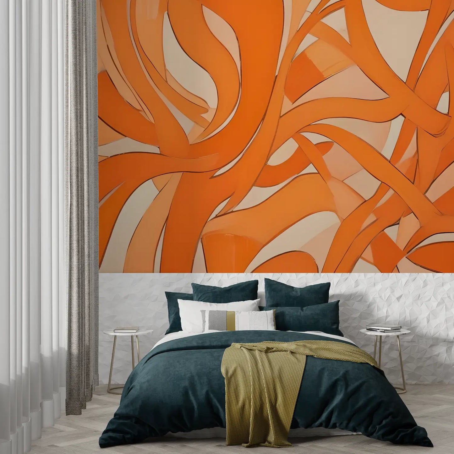 Papel pintado naranja fluido - panorámico-pared