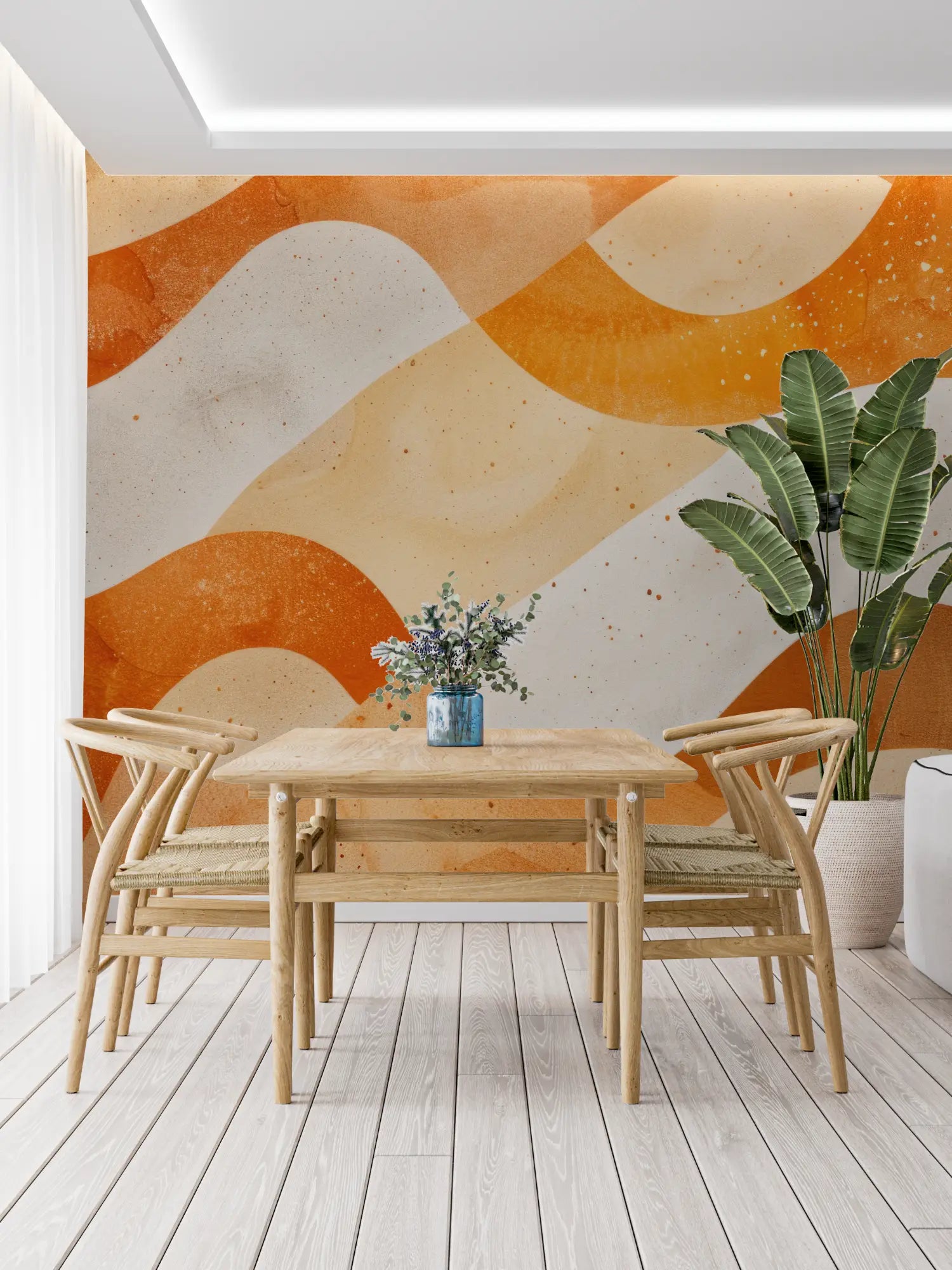 Papel pintado con estampado naranja - trompe l'oeil